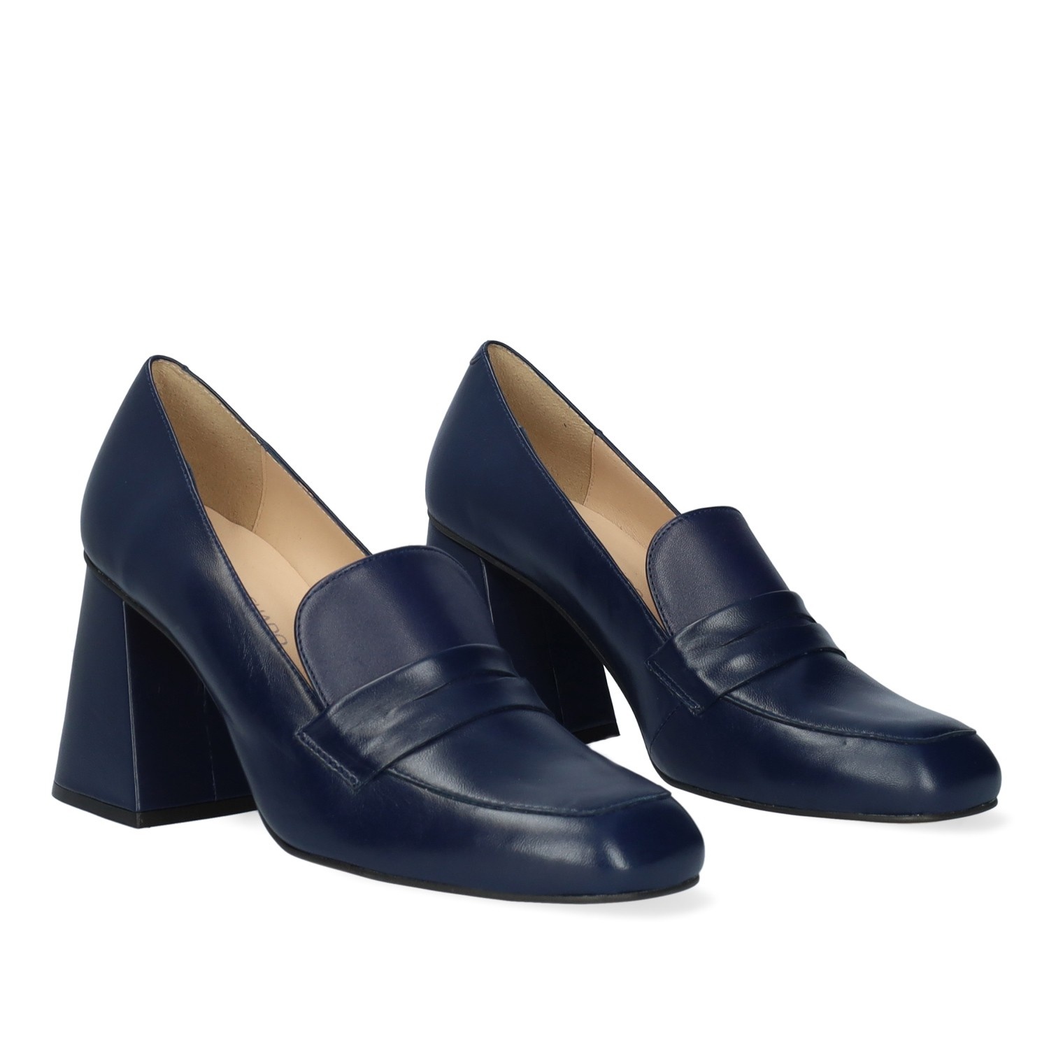 Heeled Loafers In Navy Leather 3163