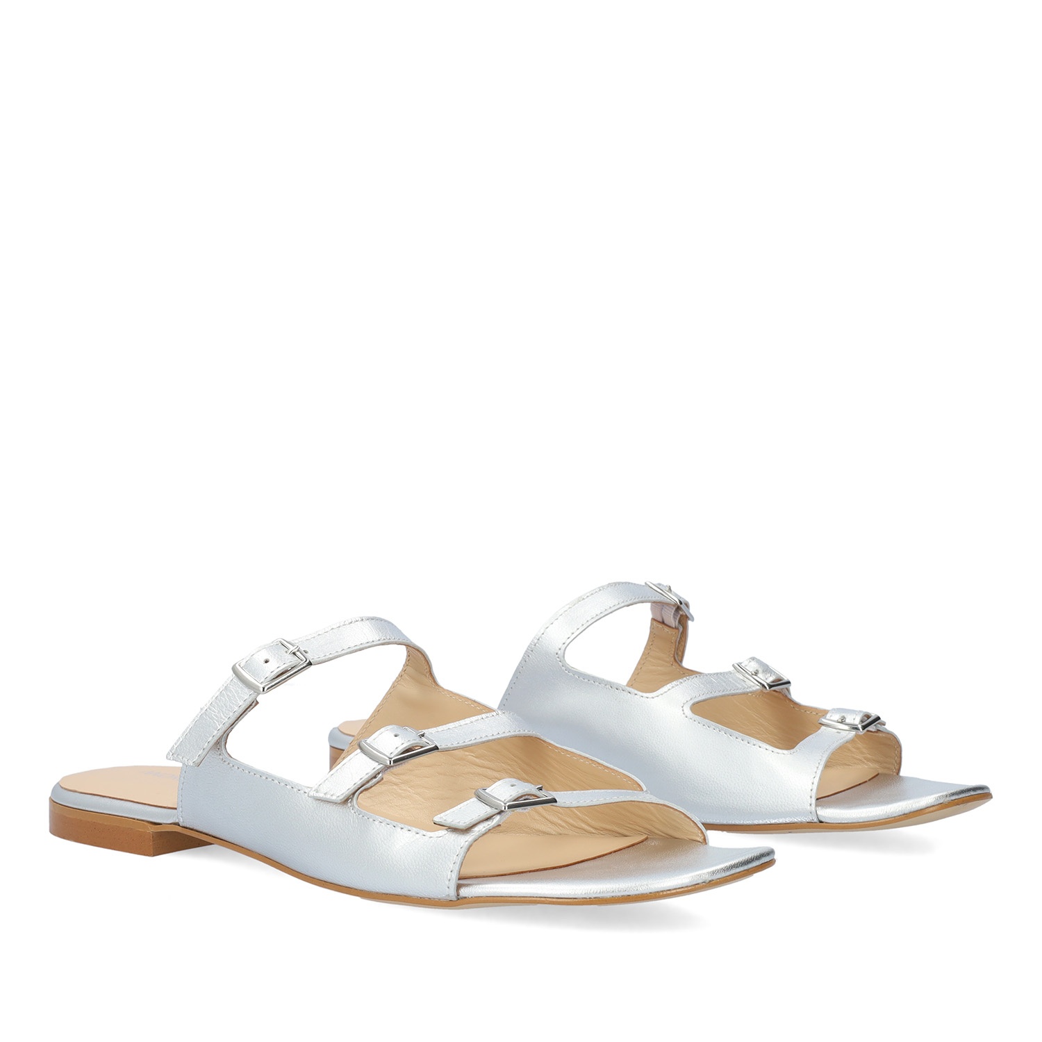 Flat sandals in Silver Leather