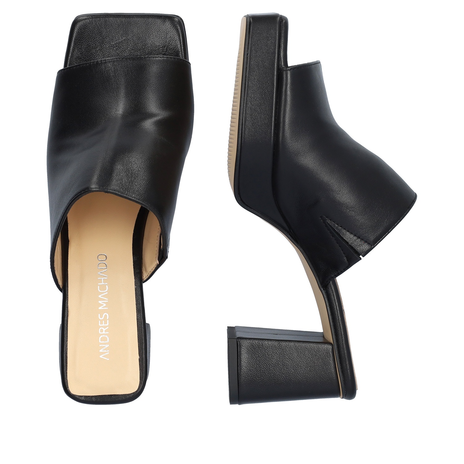 Black leather mules heel best sale