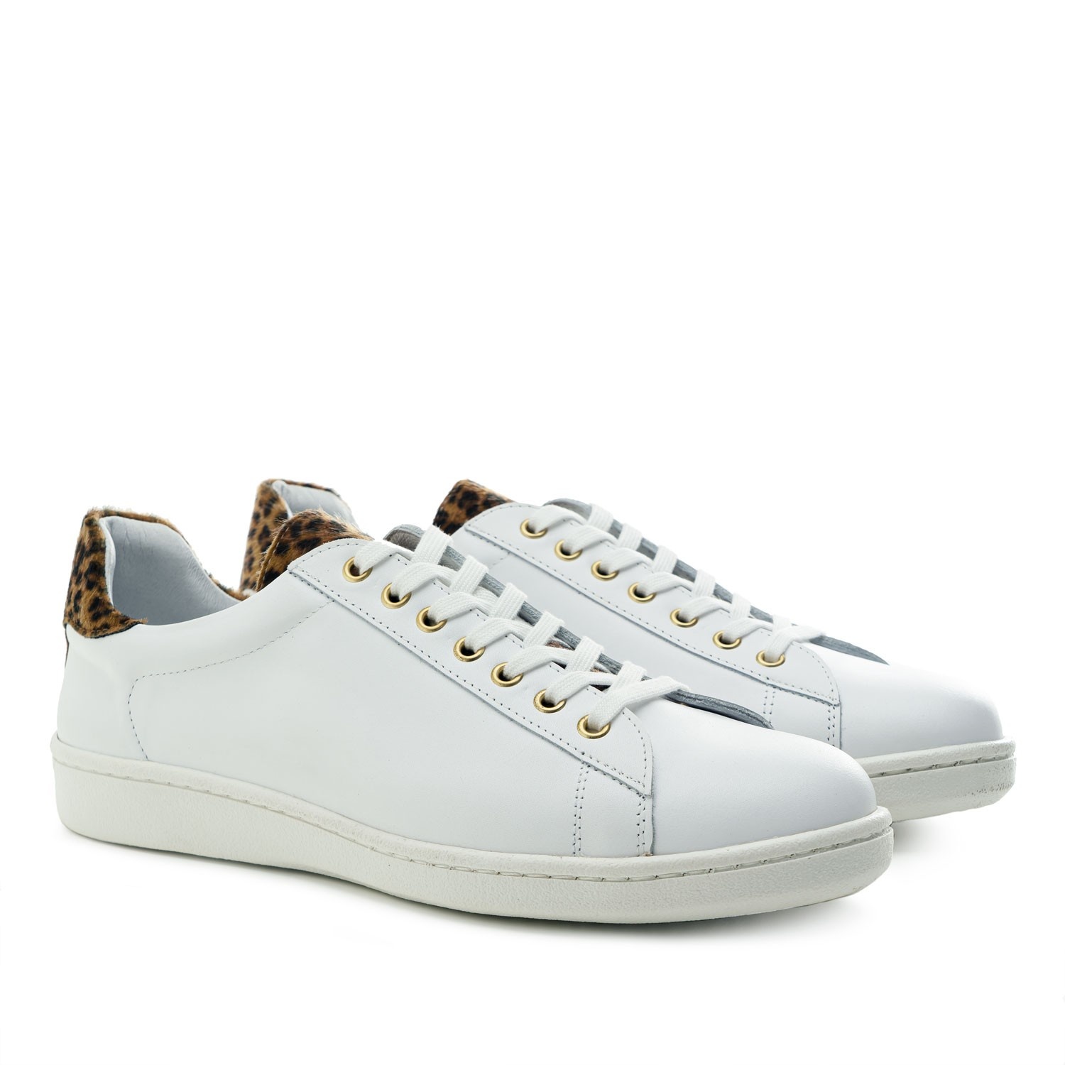 Trainers in White & Leopard Print Leather - Andrés Machado
